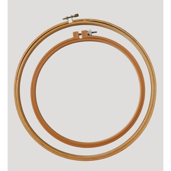 Other - 2 Embroidery Hoops Round Plastic 8 Inch Wood 10 Inch Screw Closure Needlework